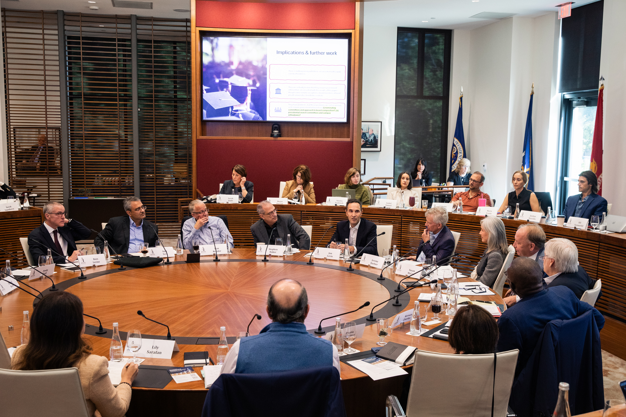 Participants in the Promises and Challenges of Decentralized Governance conference are seen in the Annenberg Conference Room on November 6, 2025. (Patrick Beaudouin)