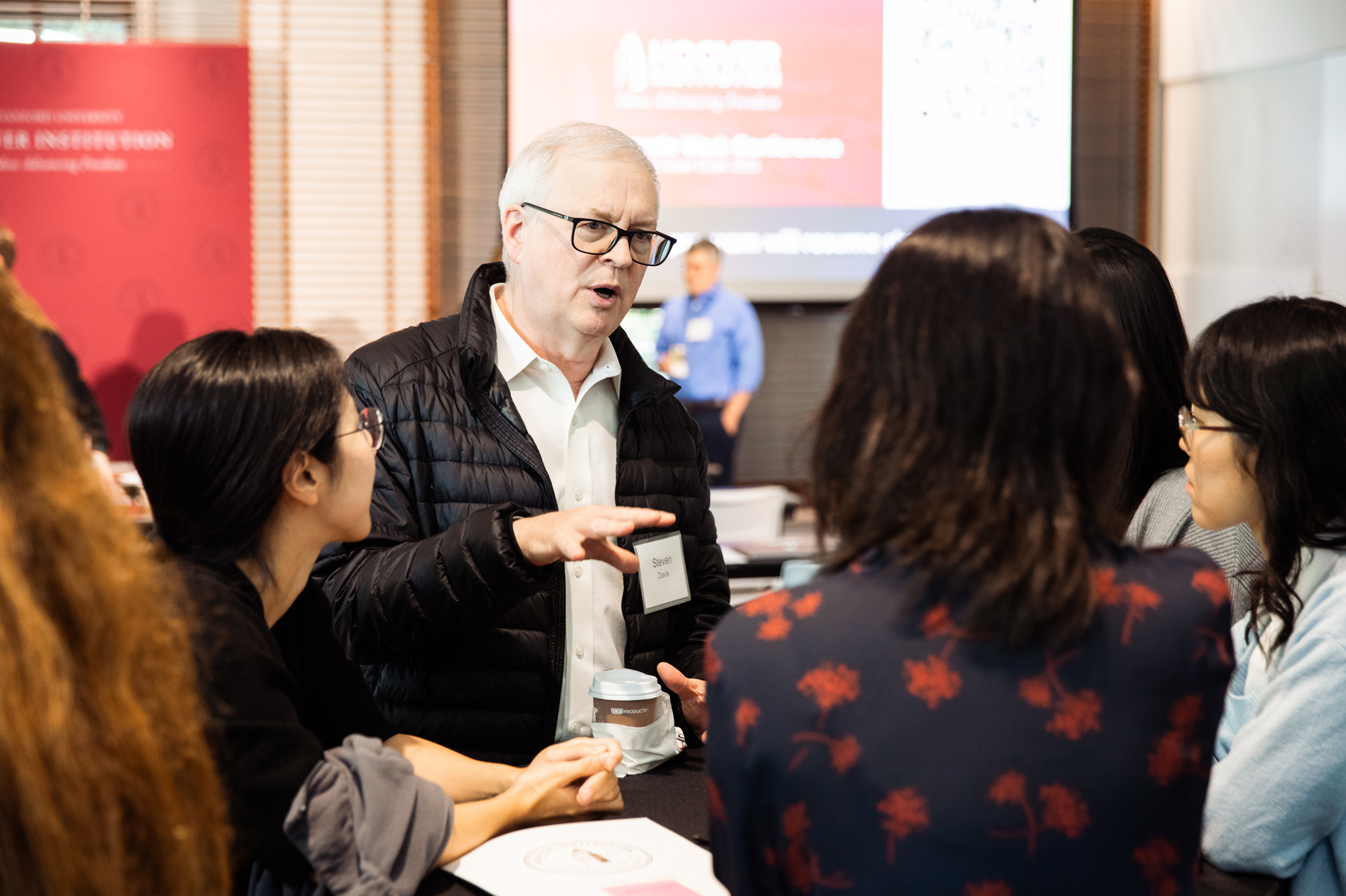 Hoover Institution Research Director Steven J. Davis is seen at the Remote Work Conference in Shultz Auditorium on October 22, 2025. (Patrick Beaudouin)