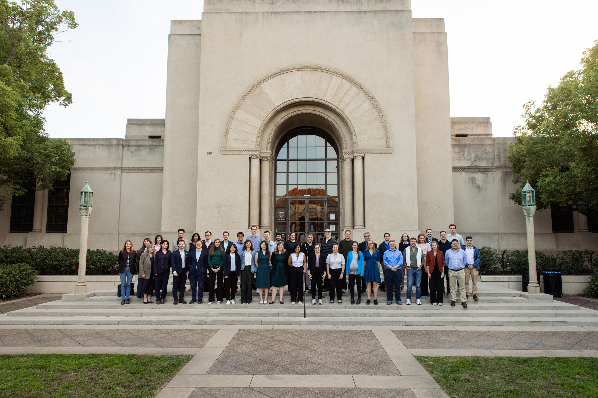 Participants in the annual Hoover Remote Work conference are seen before Hoover Tower on October 22, 2025. (Patrick Beaudouin)