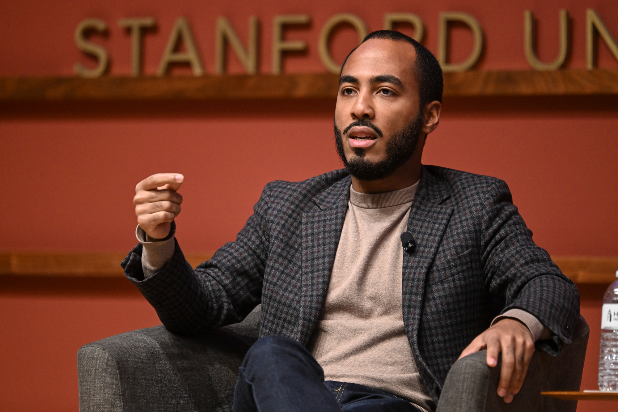 Coleman Hughes speaks about Thomas Sowell in Hauck Auditorium on October 20, 2025. (Patrick Beaudouin)