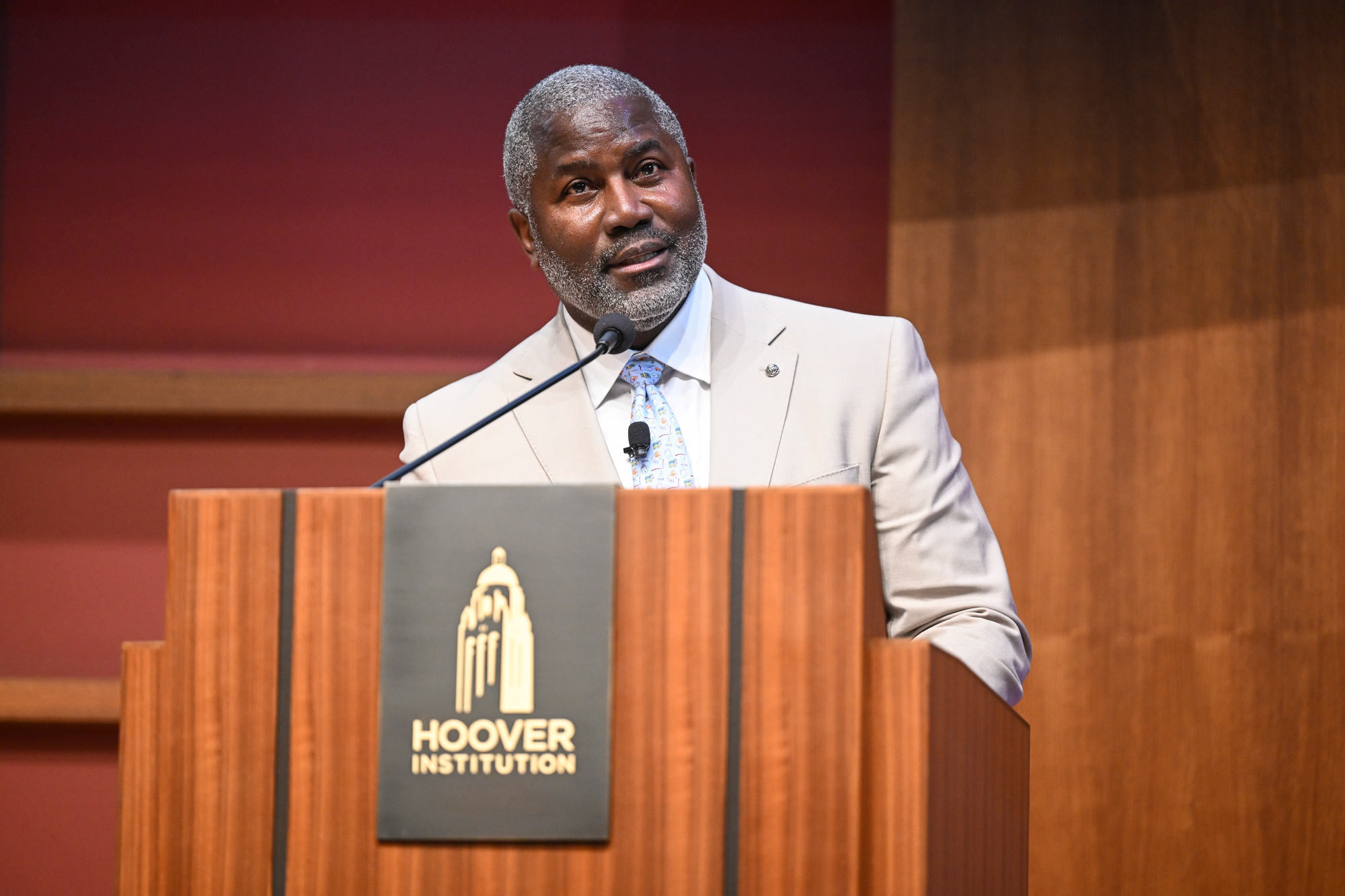 Ian Rowe speaks about Sowell’s influence on educating Black youth in Hauck Auditorium on October 20, 2025. 