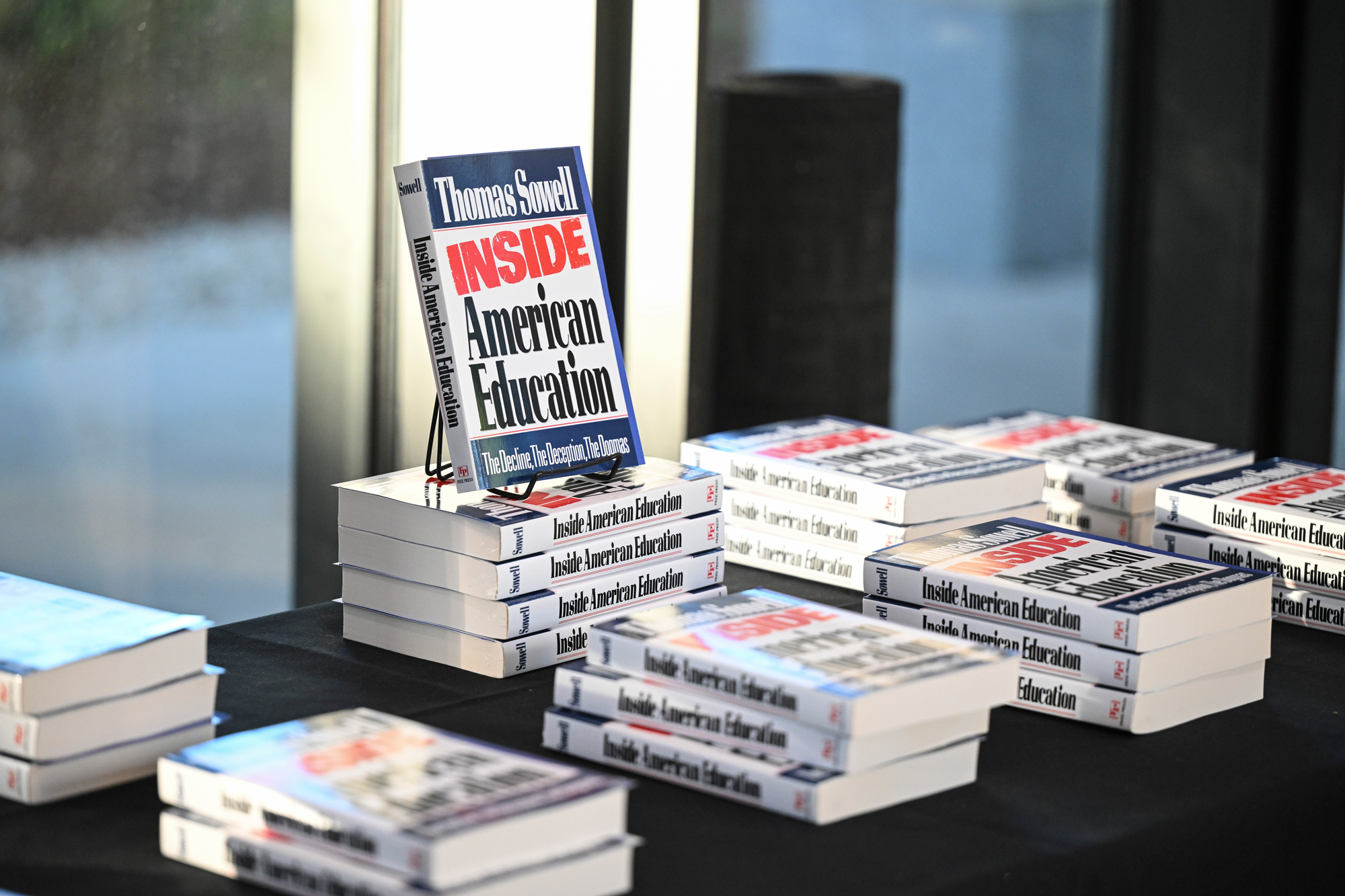 Books written by Thomas Sowell are seen on October 20, 2025. (Patrick Beaudouin)