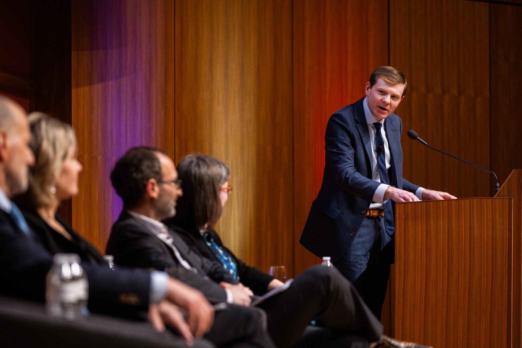 Hoover Research Fellow Jonathan Gienapp speaks in Hauck Auditorium on February 11, 2026. (Patrick Beaudouin)