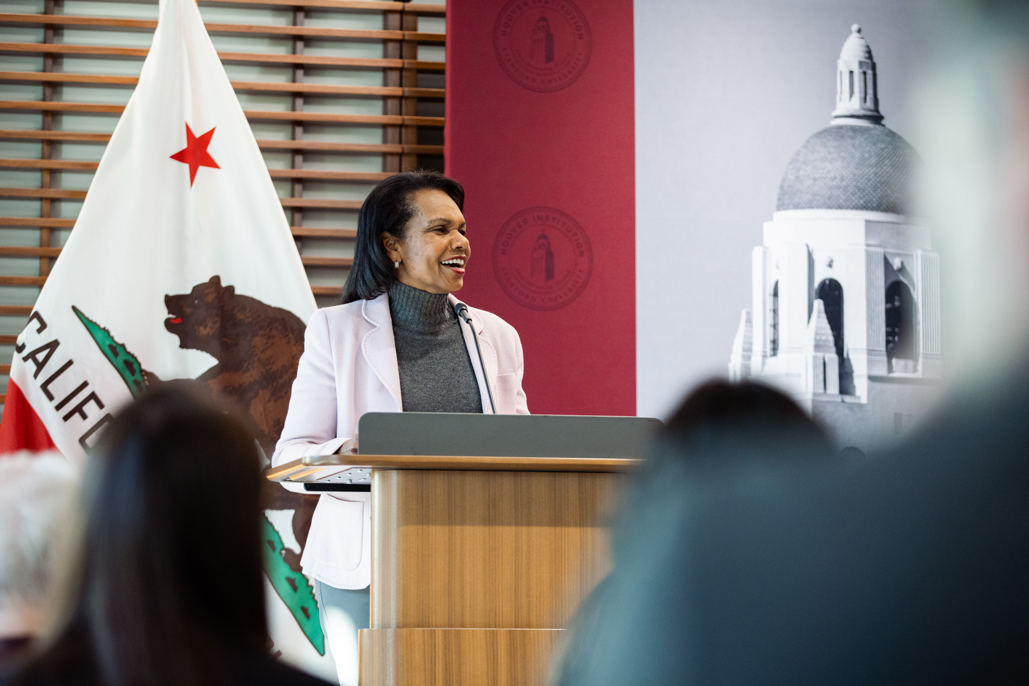 Hoover Institution Director Condoleezza Rice addresses the audience at the Immigration Policy and Economics of Innovation conference. (Patrick Beaudouin)