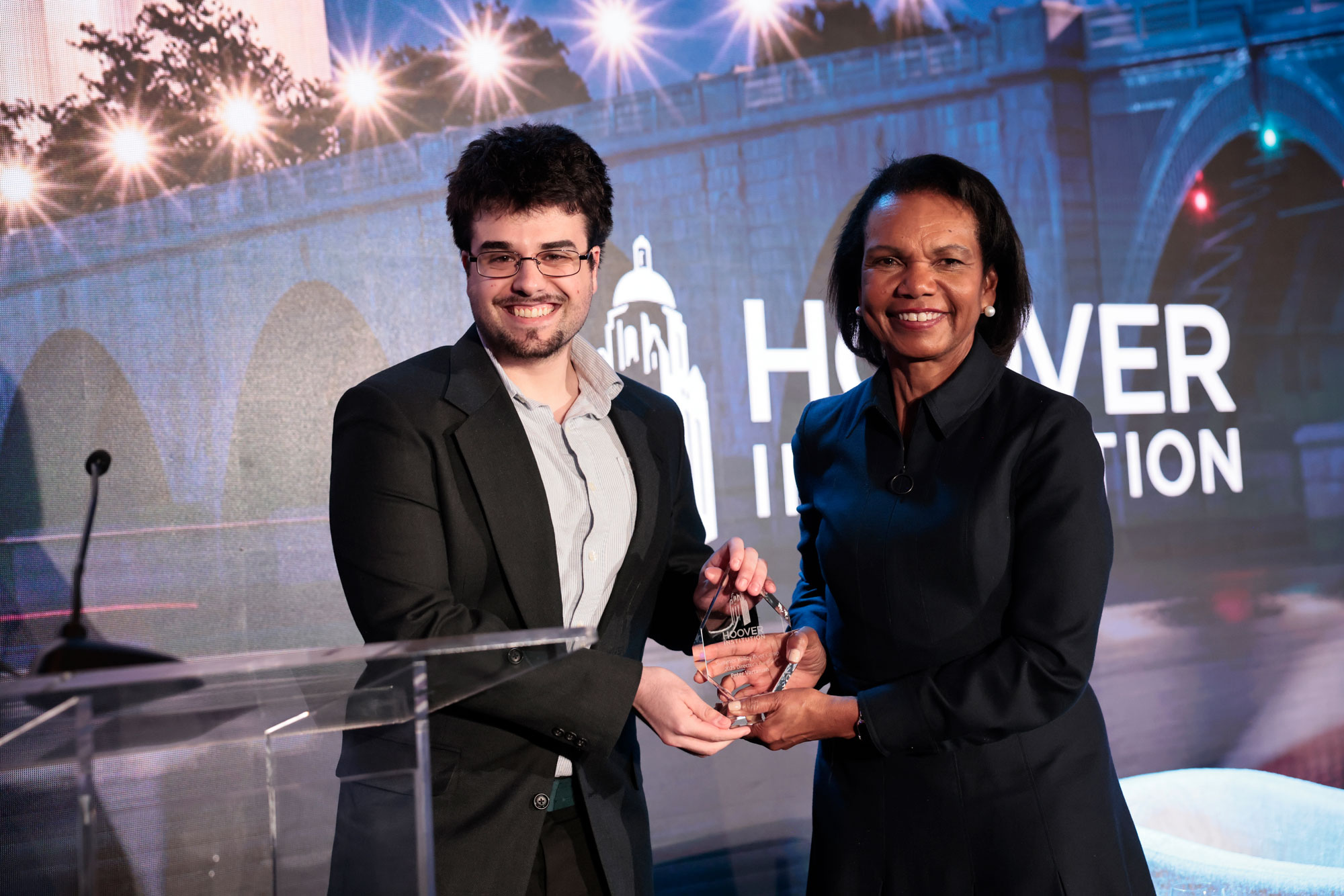 HISPBC Director’s Award Winner Peter Vartanian and Hoover Institution Director Condoleezza Rice are seen at Hoover’s Winter Board of Overseers meeting on February 22, 2026. (Eric Draper)