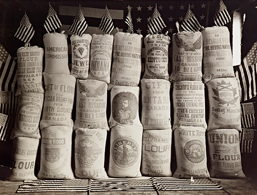 Photograph of stack flour sacks for the Commission for Relief in Belgium