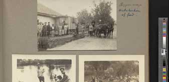 scrapbook with 3 photos showing Russian Cossaks in Bulgaria and Serbia