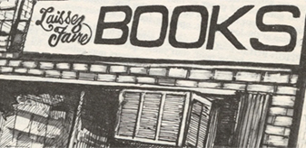 Drawing of the exterior of a bookstore named Laissez Faire Books