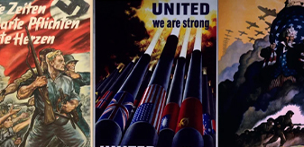 Detail from a color montage of World War II posters