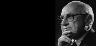 black and white image of Milton Friedman