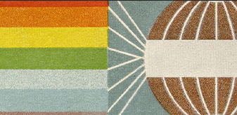 detail or early 20th century peace symbol with rainbow on left side