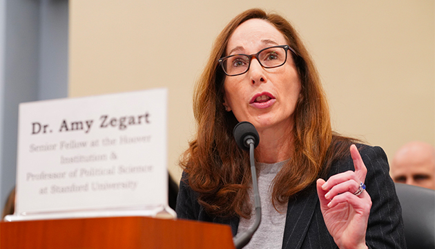 Amy Zegart testifies during a hearing of the House Permanent Select Committee on Intelligence in Washington, DC
