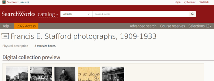 Screenshot of the  Francis E. Stafford Photographs Searchworks record
