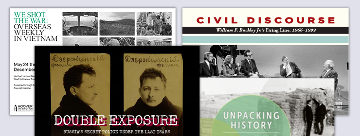 Montage of past exhibition titles
