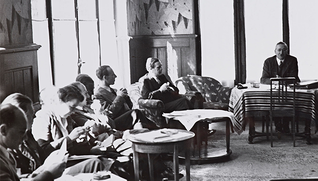 Blacka and white photograph of the first meeting of the Mont Pelerin Society