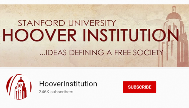 Graphic promoting Hoover Institution YouTube channel showing the Hoover Tower logo