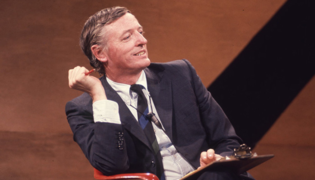 Color photograph of William F. Buckley Jr. on the set of Firing Line