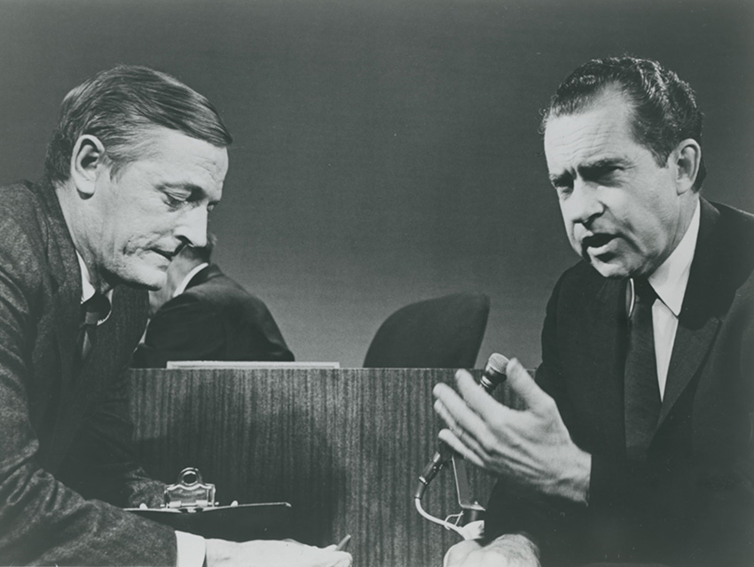 Black and white photo detail showing William F. Buckley Jr. and Richard M. Nixon, September 14, 1967
