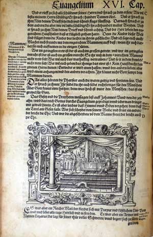 Luther Bible page from the Gospel of Luke of Lazarus