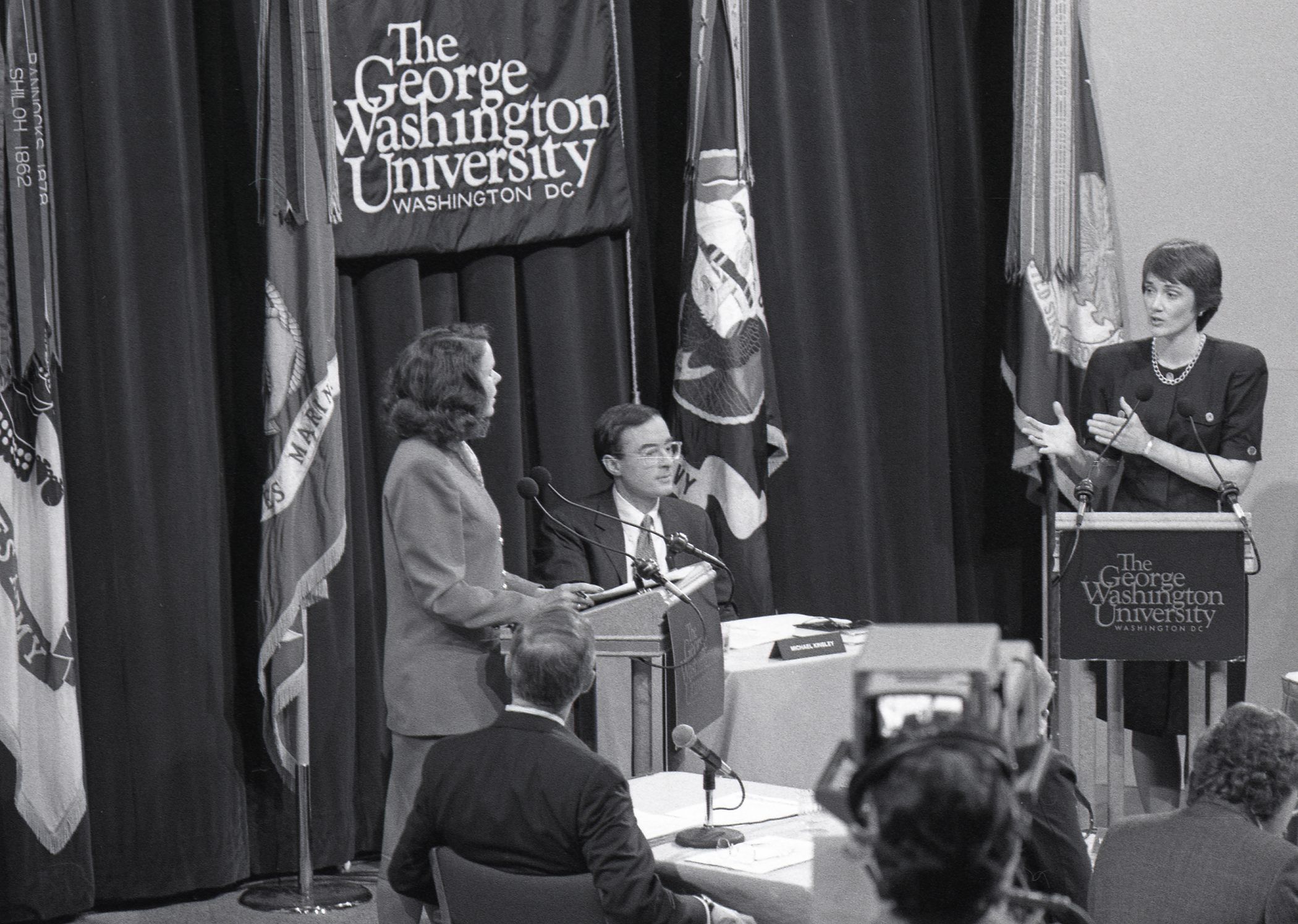 Photograph of Elaine Donnelly, Michael Kinsley, and Heather A. Wilson, March 8, 1993, Program FLS115