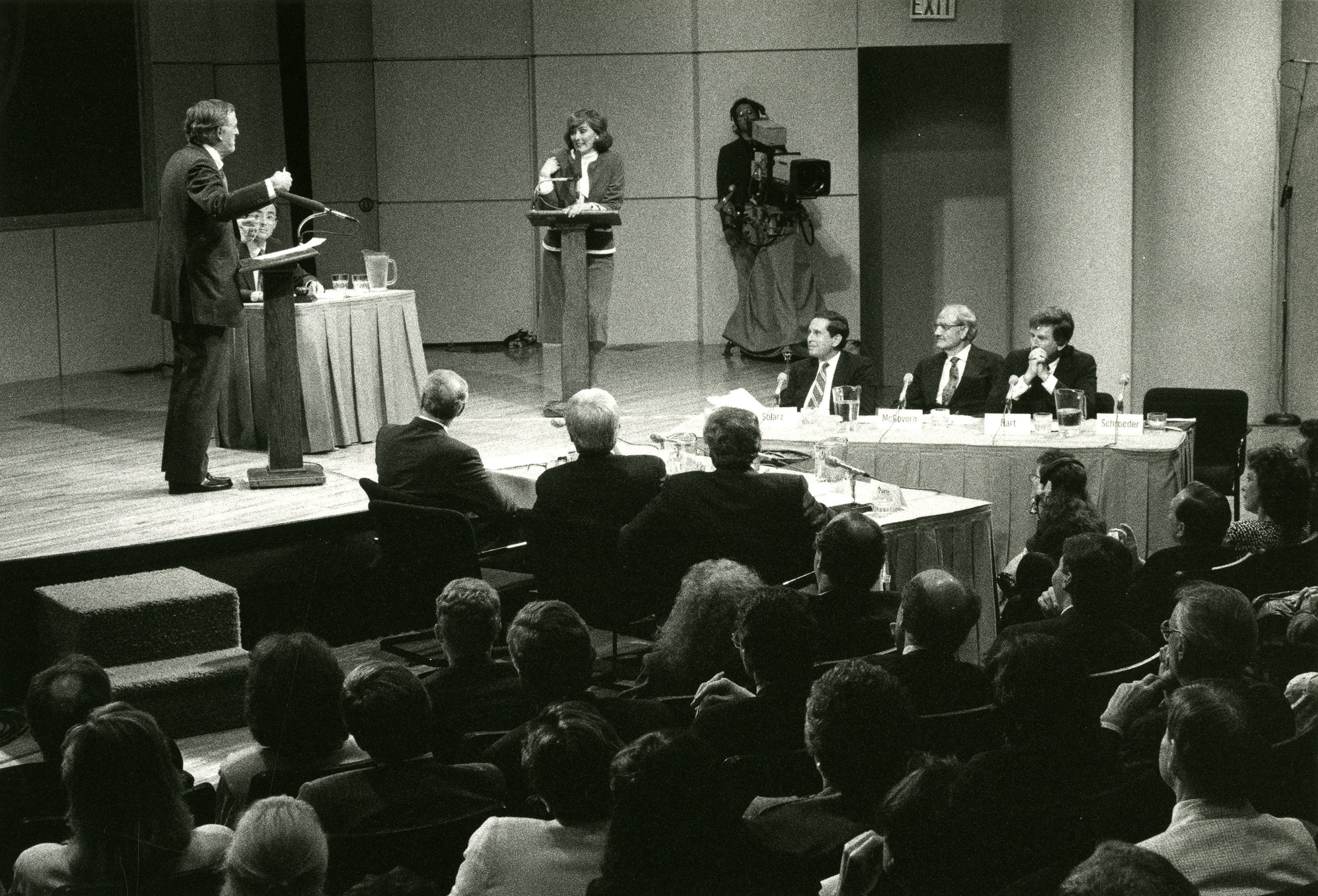 Photograph of William F. Buckley Jr. and Pat Schroeder, June 19, 1989, Program FLS105