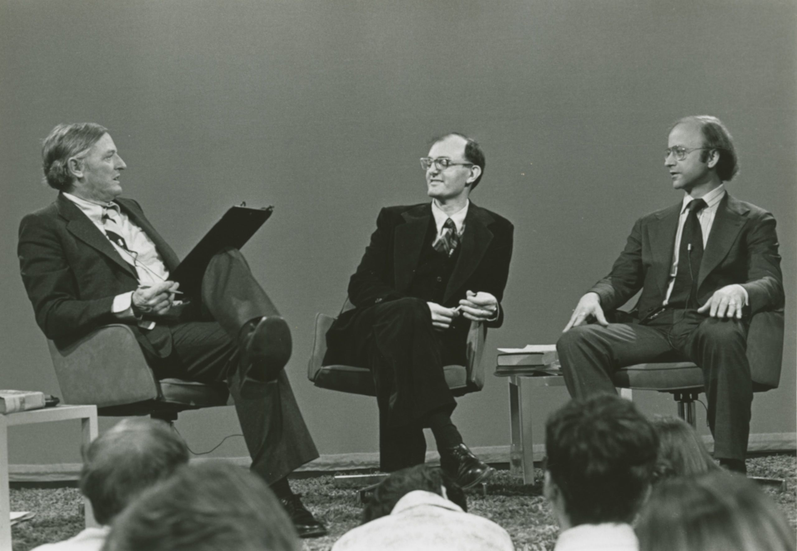 Photograph of William F. Buckley Jr., Allen Weinstein, and Athan G. Theoharis, March 21, 1978, Program S0316