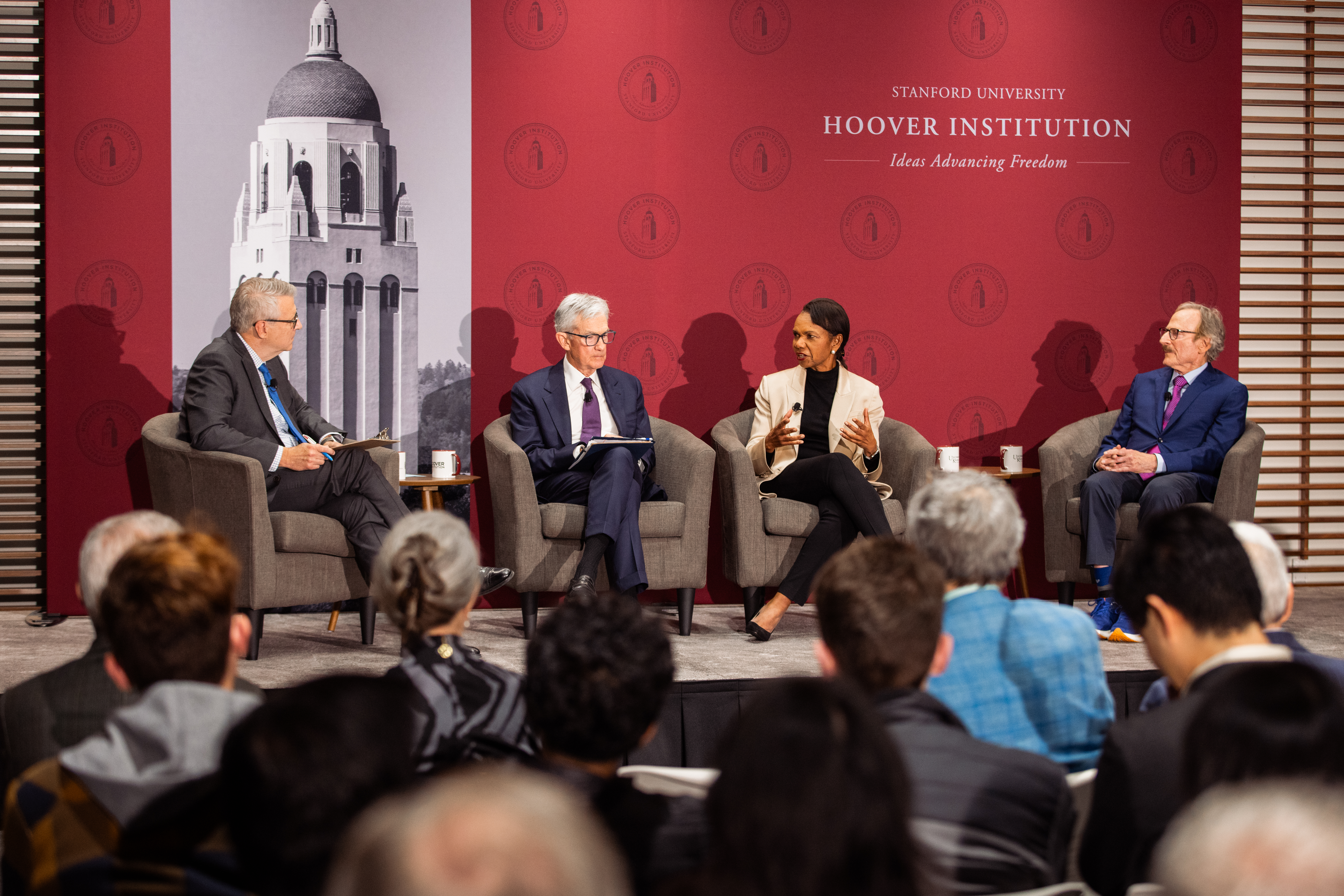 Federal Reserve Chair Jerome Powell joined Hoover Institution Director Condoleezza Rice, Senior Fellow Michael J. Boskin, and Distinguished Policy Fellow Peter M. Robinson to discuss the economic legacy of former Secretary of State and Senior Fellow George P. Shultz. Read the full story here.