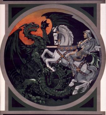 Poster Collection UK 184 showing a knight on a white horse slaying a dragon surrounded by the text "Britain Need You At Once"