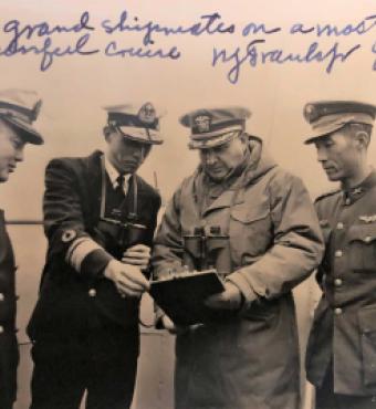 Inscribed sepia colored photo of 4 men in military uniforms with Kao Tsu 2nd from left.