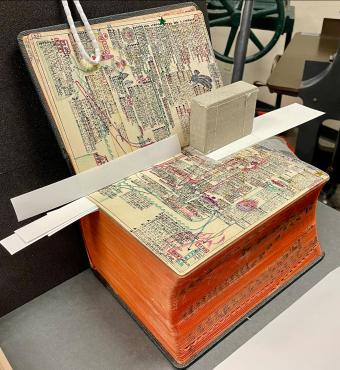 Masuo Kitaji's Companion Bible undergoing conservation treatment