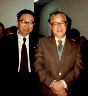 Three men in suits. Li Shenzhi (left) and China’s premier Zhao Ziyang (middle)