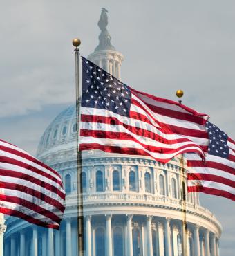 Capitol building with flags