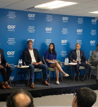 Hoover Institution and ORF panelist (right to left): Siddharth Iyer, Joseph Felter, Medha Prasanna (moderator), Paul Kapur, and Dhruva Jaishankar