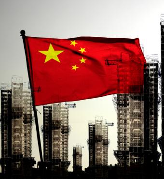 Chinese Flag over city