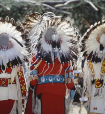 Rear view of chief's headresses. - stock photo