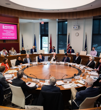 Attendees of the Fiscal Policy Initiative Conference are seen in Annenberg Conference Room at the Hoover Institution on March 10, 2025. (Patrick Beaudouin) 