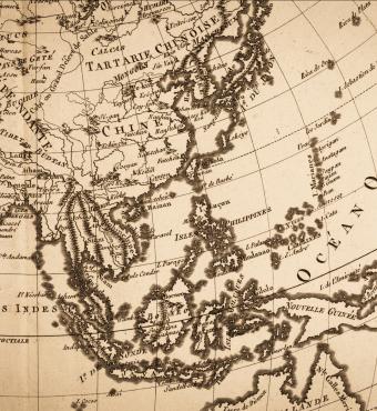 Old world map, Japan and East Asia stock photo