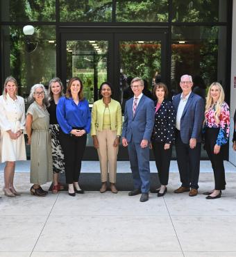 State education chiefs pose for a photo with Hoover Institution Director Condoleezza Rice on May 15, 2025. (Rod Searcey)