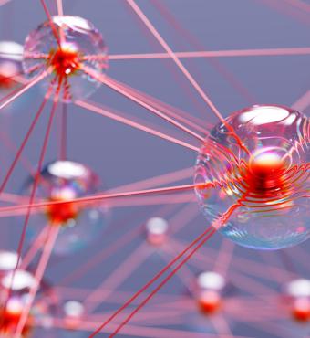 Abstract connection glass spheres stock photo