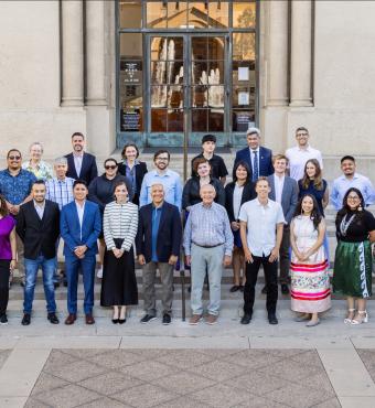 Attendees at the fifth annual Hoover Institution Indigenous Student Seminar are seen in front of Hoover Tower on August 4, 2025. (Patrick Beaudouin)