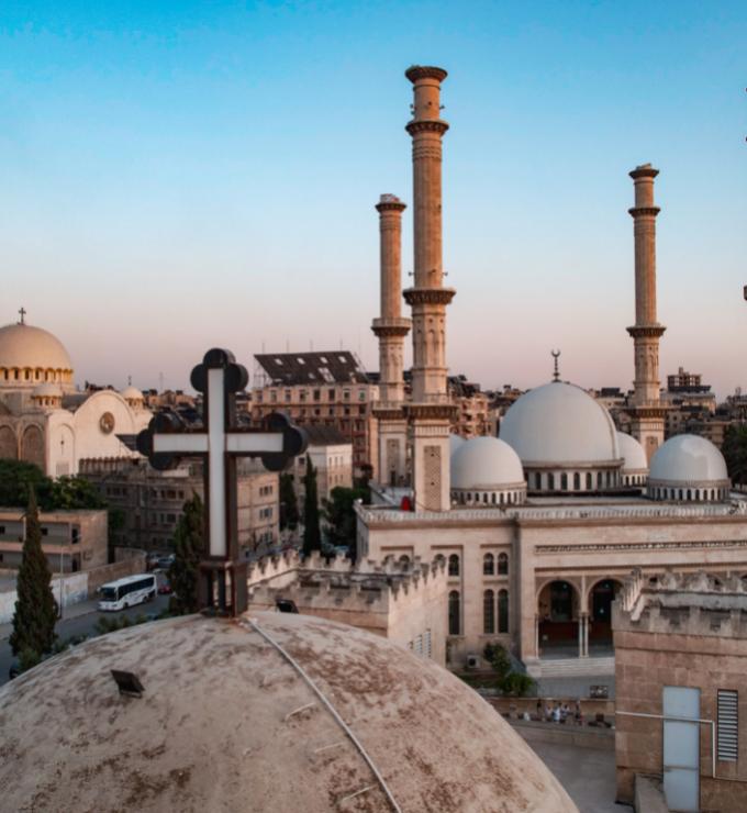 Coexistence between sects in Syria. stock photo