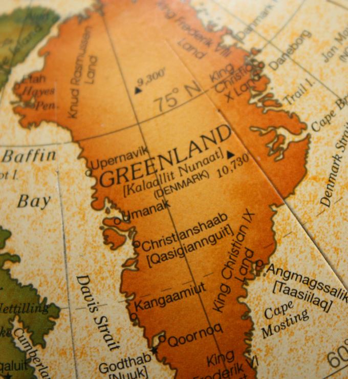 Old map depicting Greenland and Iceland stock photo