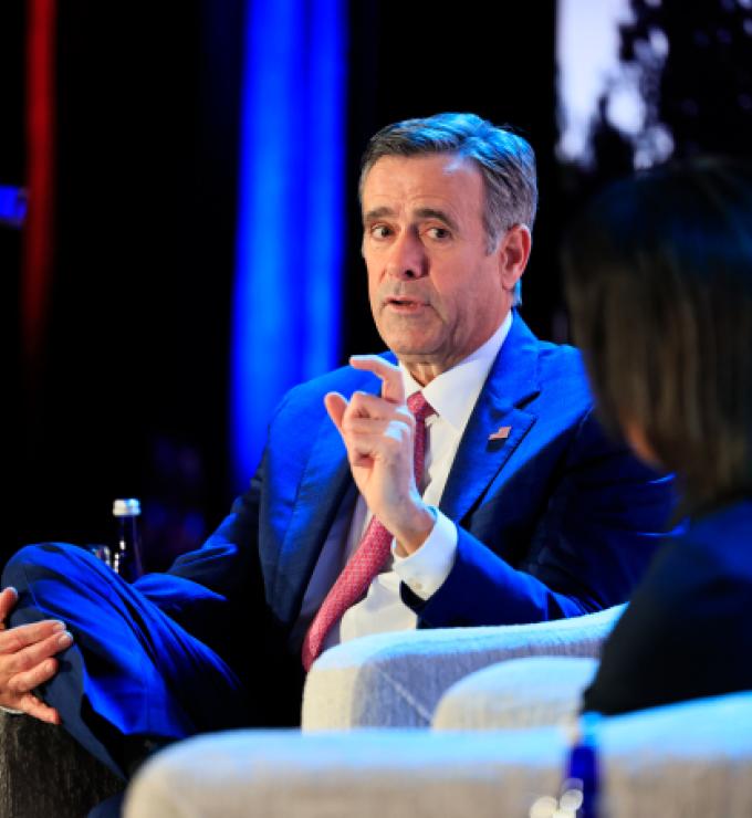 CIA Director John Ratcliffe and Hoover Institution Director Condoleezza Rice discuss US intelligence priorities at the Winter Board of Overseers meeting in Washington, DC, on February 22, 2026. (Eric Draper)