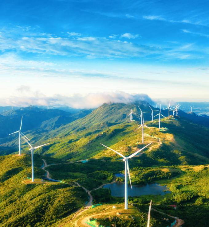 Large areas of wind power in the mountains stock photo in China