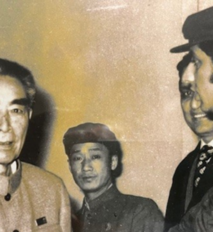 meeting Chou En Lai in Beijing January 1972, as producer of Pakistan TV coverage of President Zulfikar Ali Bhutto’s visit to China. 