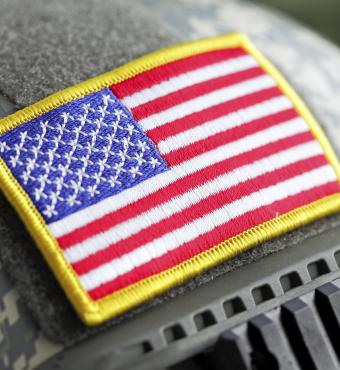 US flag on military helmet