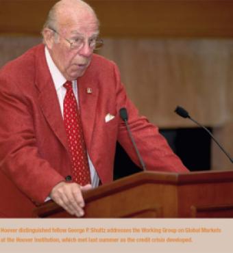 George P. Shultz addresses the Working Group on Global Markets at the Hoover Institution