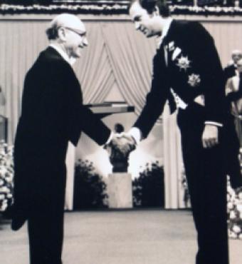 Milton Friedman receiving the Nobel Prize