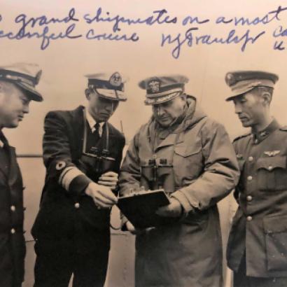 Inscribed sepia colored photo of 4 men in military uniforms with Kao Tsu 2nd from left.