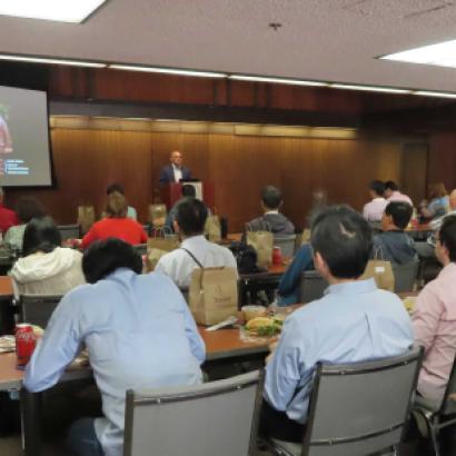 Joseph Torigian speaking in front of attendees of the Modern China & Taiwan workshop 2022